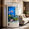 Aquário semi-circular de vidro ultra-transparente para sala de estar, uso doméstico pequeno a médio, aquário semi-circular de chão para peixes dourados, ecológico, sem necessidade de troca de água