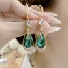 Pendientes Huecos Elegantes de Cristal con Forma de Gota de Agua Coreanos para Mujer, Pendientes Verdes de Moda, Nueva Moda 2026