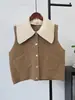 Colete de Tricô com Gola Removível Lã Dupla Face Cardigan Novo Outono/Inverno 2026 Sem Mangas Camisa de Camada Colete Feminino