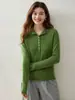 Estilo Nuevo Otoño Manga Larga Botón de Concha 35 Cachemir 65 Lana Holgado Versátil Adelgazante Temperamento Suave Punto para Mujer