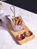 Bandeja de porco crocante para hot pot, batatas fritas, prato para molho de lanche de aço inoxidável azul frito, adequado para hotéis rústicos, clubes e culinária artística