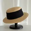 Chapéu de Palha de Ráfia Importado de Alta Qualidade com Topo Plano para Mulheres, Chapéu de Sol de Verão que Faz o Rosto Parecer Menor