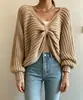 Suéter reversible de punto irregular para mujer, con diseño de corbata de moño al frente y atrás, nuevo estilo otoño e invierno, estilo casual