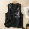 Colete Jacket Bordado Pesado Vintage para Mulheres, Nova Moda Primavera/Verão Estilo Camadas, Elegante Colete sem Mangas Bordado para Mulheres