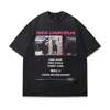 230g tela algodón camiseta código europeo TKPA calle alta americana banda Doberman impresa lavada vieja corta