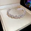 Pulsera Barroca Exquisita de Flor de Zircón y Perla Redonda, Pulsera de Lujo Ligero y Gama Alta, Joyería de Mano Dulce Retro Francesa