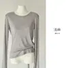 Colección de principios de otoño: Camiseta suave y cómoda para mujer hecha de Tencel y seda, con diseño sin dedos, mangas largas, cuello redondo y efecto adelgazante, perfecta como capa base