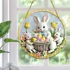Decoraciones Colgantes de Pascua para Porche, Adornos de Disco Acrílico para Ventana para Exteriores, Etiquetas Transfronterizas, Decoraciones Colgantes de Conejo para Familia con Cadena