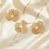 Conjunto de Collar y Pendientes con Diseño de Flores Europeas y Americanas Incrustadas con Perlas, Moda de Lujo Accesible, Exquisitos Accesorios para Mujer
