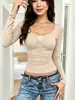 Top Casual de Moda para Mujer 2026 Color Sólido Cuello Cuadrado/Redondo Botón de Encaje Cintura Ajustada para Venta Transfronteriza en Amazon Europeo y Americano