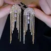 Brincos de Argola de Prata 925 com Agulha, Zircônia Super Brilhante, Franja Longa, Moda Europeia e Americana, Celebridade da Internet, Elegantes, de Alta Qualidade