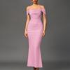 Vestido plisado de malla espiga de pescado de comercio exterior transfronterizo Europeo y americano Sexy sin espalda Hombro ajustado Cadera