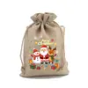 Bolsa de cordón de lino natural con estampado navideño de dibujos animados para dulces de fiesta de Navidad, bolsa de regalo para galletas, en stock transfronterizo