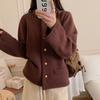 Casaco Suéter de Gola Redonda com Botões Únicos Design Sense Outono e Inverno Novo Estilo Preguiçoso Solto Top Cardigan Tricotado Macio e Aconchegante para Mulheres