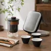 Juego de Té de Viaje de Vidrio Lubao Taza de Té Rápida Portátil con Una Tetera y Tres Tazas para Preparar Té al Aire Libre Regalo
