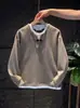 Sudadera casual de cuello redondo lisa para hombre, estilo japonés de otoño, con diseño falso de dos piezas