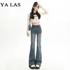 Jeans Acampanados Vintage de Tiro Alto para Mujer, Diseño de Nicho Desgastado, Corte Delgado, Elásticos, Versátiles, Pantalones Bootcut de Largo Completo