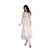 Vestido Largo de Encaje de Calidad, Estilo Otoño Nuevo, Manga Larga con Adornos de Pedrería, Ceñido a la Cintura y Adelgazante, Color Albaricoque