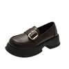 Zapatos Lefu de una sola capa 2024 Otoño Nuevo Zapatos de Cuero Pequeños de Suela Gruesa para Mujer Punta Redonda con Tacón Grueso Marrón Estilo Británico