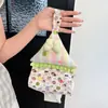 Caixa de lenços floral Xiaohongshu, pendurável, caixa de lenços com laço de desenho animado estilo ins, armazenamento portátil, sala de estar estilo coreano