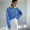 Suéter Cruzado Europeu e Americano Feminino Outono e Inverno Novo Estilo Solto Gola Redonda Cor Sólida Manga Longa Estilo Preguiçoso Tricô Roupas Femininas Jaqueta Tendência