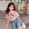 Camiseta de Manga Curta para Meninas, Camiseta Simples de Verão para Meninas, Camiseta 100% Algodão para Bebês Meninas Indo para a Escola, Macia e Confortável, Camiseta de Gola Redonda para Meninas