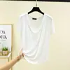 Camiseta sencilla y versátil de cuello en U y manga corta estilo coreano para mujer, camiseta básica de modal de talla grande para verano, top holgado