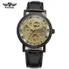 T-Winner/Victor 8005 Oro Hueco Manual Mecánico Deportivo de Negocios de Cuero Casual Reloj para Hombre