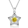 Colar Cruzado Europeu e Americano de Prata S925 Moda Amazon Estrela de Cinco Pontas para Mulheres com Corrente para Clavícula Cravejada com Diamantes de Doze Pedras de Nascimento