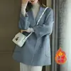 Otoño/Invierno 2026 Nueva Moda Coreana Temperamento Solapa de Traje Espiga Abrigo de Lana Abrigo de Lana de Longitud Media Mujer