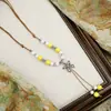 Collar Largo de Cuerda Trenzada con Cuentas de Cerámica Bohemia Coloridas y Estrella de Mar para Mujer, Estilo Étnico Retro