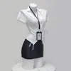 Roupa Sexy de Secretária Lingerie com Saia Bodycon, Estilo Puro Desejo, Uniforme Provocante para Busto Pequeno Roupa de Dormir para Mulheres 2808