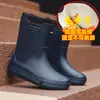 Botas de lluvia de moda transfronterizas para hombre, cálidas, de algodón liso, de media caña, impermeables para exteriores, zapatos de pesca, grosor resistente al desgaste, antideslizantes, zapatos de goma para cocina
