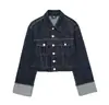 Conjunto de Jaqueta Jeans Retrô Feminina Trafza Jaqueta de Lapela de Botão Único Manga Longa Jeans de Cintura Alta Wide-Leg