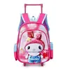 Mochila Escolar con Ruedas Modelo Nuevo Transfronteriza para Niños de 12 Pulgadas, Mochila de Estudiante de Primaria Rígida, Mochila Escolar de Jardín de Infancia con Dibujo de Kuromi