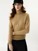 Nova blusa de base de malha de caxemira para outono e inverno, suéter de cor sólida moderno, simples, macio, confortável, com gola alta para mulheres