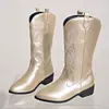Botas de caballero bordadas de gran tamaño para mujer, otoño e invierno, nuevas, de comercio exterior europeo y americano, punta fina, tacón cuadrado, botas largas bordadas transfronterizas, venta al por mayor en Wish