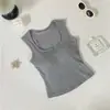Top sin mangas de punto cepillado con cuello cuadrado Otoño/Invierno para mujer, Camisola exterior con sujetador incorporado, Top corto adelgazante de capa base