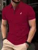 Camisa Polo Blanca Estilo Business Urbano con Adorno de Bordado en Forma de T, Polo de Manga Corta de Botón para Hombre Ajustado de Secado Rápido