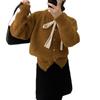 Diseño Estilo Coreano Sentido del Diseño Encaje Lazo Suéter de Encaje para Mujer Moda Otoño e Invierno Versátil Color Sólido Cuello Redondo Suéter Chaqueta