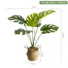 Plantas Artificiais Estilo Nórdico em Estoque para Atacado, Planta Artificial de Taro Torto, Plantas Verdes Falsas para Paisagismo, Plantas em Vasos para Decoração de Piso Interno para Sala de Estar