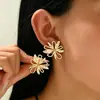 Joyería Transfronteriza Europea y Americana Estilo Ins Lujo Ligero Moda de Gama Alta Pendientes de Hoja de Ginkgo Flor Perla Pendientes Pendientes para Mujer