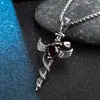 Colar de Espada de Anjo Vintage Masculino Tendência Distintivo Corrente Longa para Vestido Pingente de Cruz de Rubi Prata Anti-Tailandesa