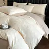 Juego de ropa de cama de cuatro piezas de algodón puro, algodón de fibra larga 100% algodón, funda de edredón y fundas de almohada bordadas de alta gama, apto para todas las estaciones, lavable, juego de tres piezas
