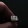 Anel Chiba Estilo Étnico Prata Tailandesa Deus da Riqueza para Homens e Mulheres Anel Tai Sui Abertura Sólida Estilo Chinês Anel Aberto Artesanal
