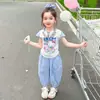 Conjunto de Verano para Niñas 2026 Nuevo Elegante Dulce Delgado Manga Corta Dibujos Animados Conjunto de Dos Piezas para Bebés Niñas