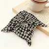 Scrunchie Branco de Renda Vazada Quadrado Estilo Francês para Cabelo, Prendedor Grande com Laço e Flor de Fita
