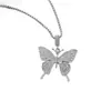 Cadena de suéter con colgante de mariposa de diamantes completos, larga y versátil, elegante cadena de caja de acero inoxidable, collar accesorio para ropa de otoño e invierno