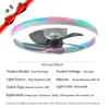 Luz de Ventilador RGB de Frequência Variável Transfronteiriça para Quarto, Luz de Teto LED Silenciosa Estilo Europeu e Americano para Sala de Estar com Controle Remoto por App