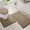 Juego de Baño de Tres Piezas de Terciopelo de Algodón con Espuma Viscoelástica, Hoja, Transfronterizo, Absorción de Agua, Alfombrilla Antideslizante para Piso, Alfombrilla para Inodoro